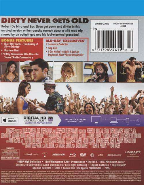 Dirty Grandpa Blu-ray + DVD +  Digital HD (2-Disc Set) (Free Shipping)