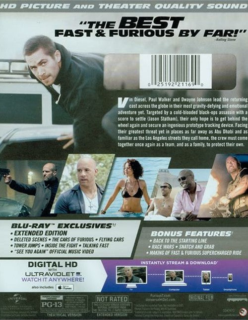 Furious 7 Blu-ray + DVD + Digital HD (2-Disc Set) (Free Shipping)