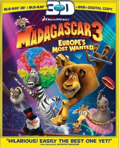 Madagascar 3: Europe's Most Wanted 3D Blu-ray + Blu-ray + DVD + Digital Copy (3-Disc Set) (Free Shipping)