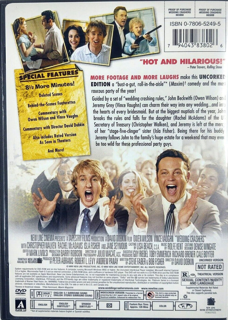 Wedding Crashers DVD (Unrated / Uncorked Edition) (Free Shipping)