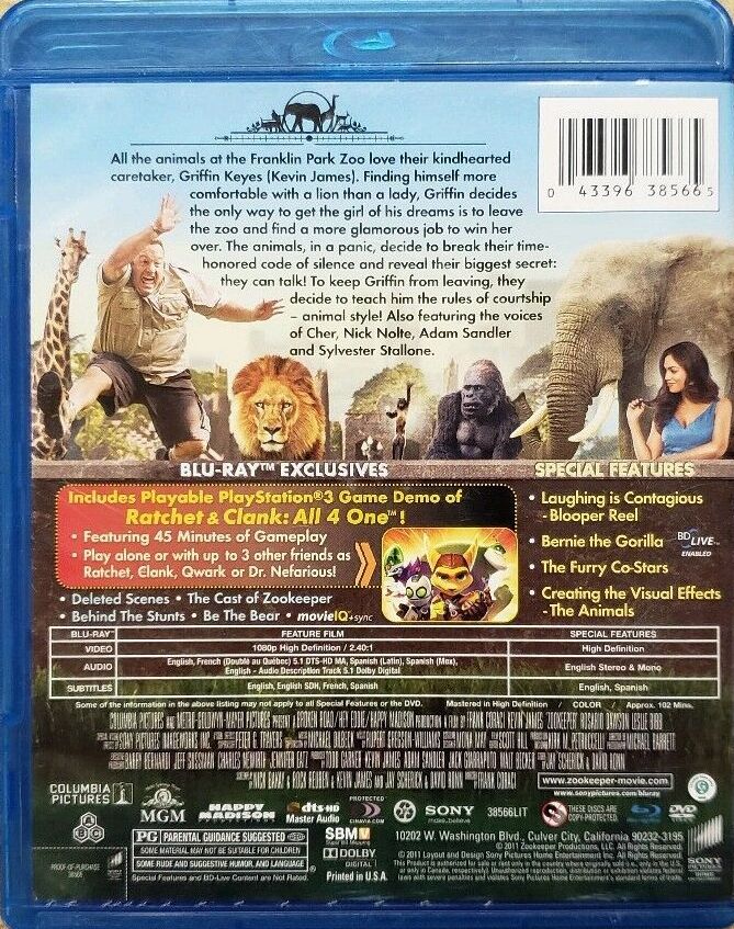 Zookeeper Blu-ray + DVD Combo Pack (2-Disc) (Free Shipping)