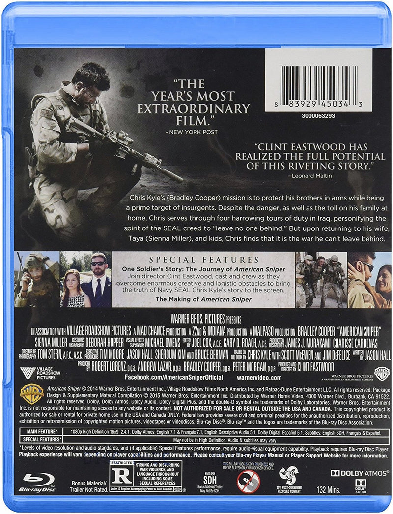 American Sniper Blu-Ray (Free Shipping)