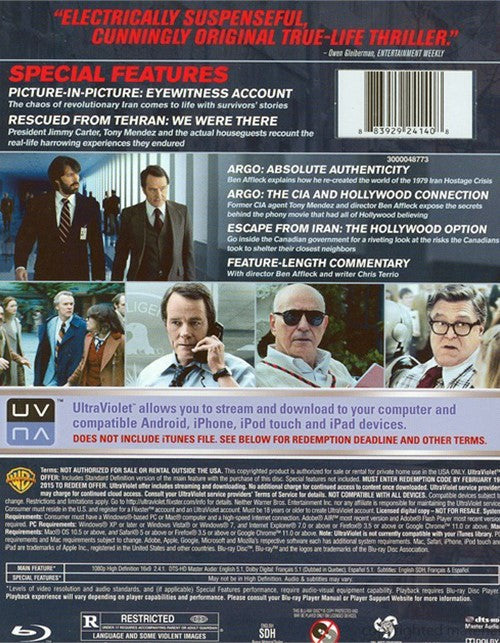 Argo Blu-ray + DVD + UltraViolet with Slip Cover (Free Shipping)