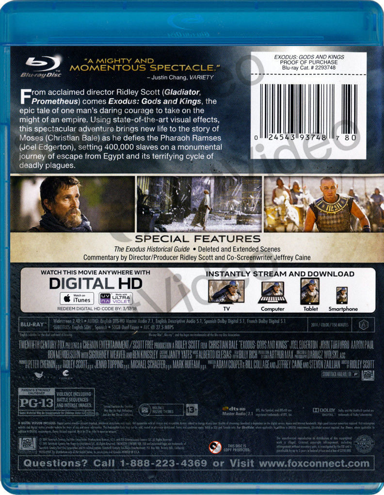 Exodus - Gods And Kings Blu-Ray (Free Shipping)