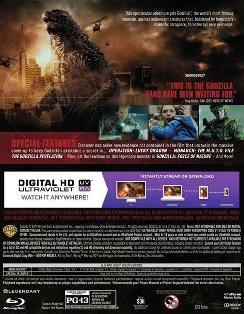 Godzilla Blu-ray + DVD + Digital HD 2-Disc Set (Free Shipping)