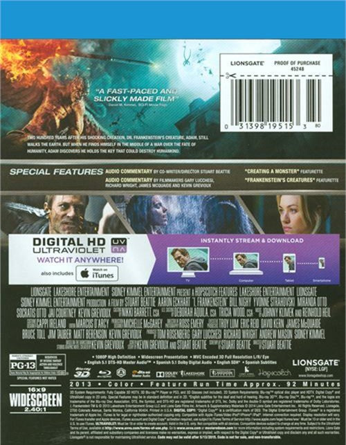 I, Frankenstein Blu-ray 3D & 2D + DVD + Digital HD (3-Disc Set) (Free Shipping)