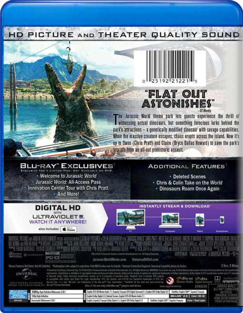 Jurassic World Blu-Ray (Free Shipping)