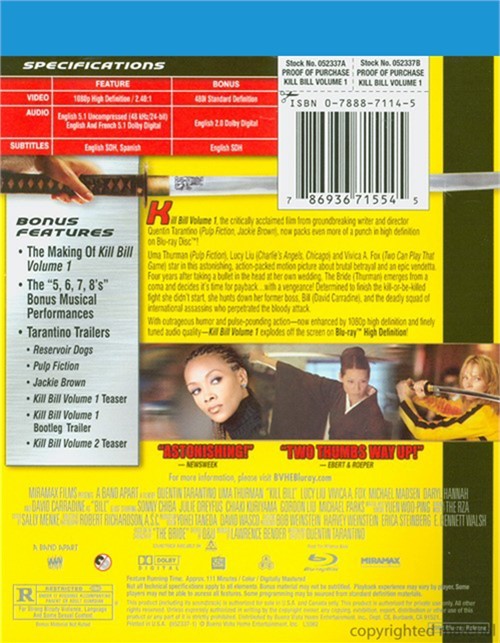Kill Bill: Volume 1 Blu-ray (Free Shipping)