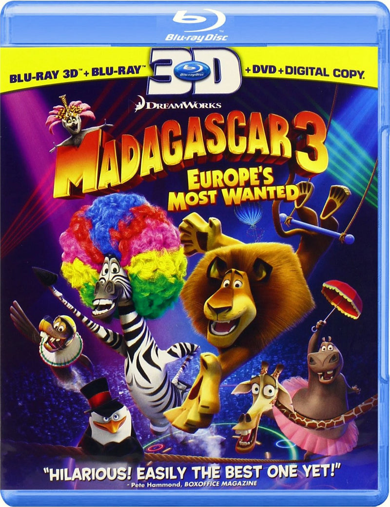 Madagascar 3: Europe's Most Wanted 3D Blu-ray + Blu-ray + DVD + Digital Copy (3-Disc Set) (Free Shipping)