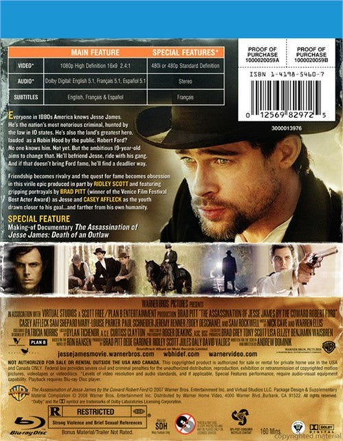 The Assassination Of Jesse James By The Coward Robert Ford Blu-Ray (Free Shipping)