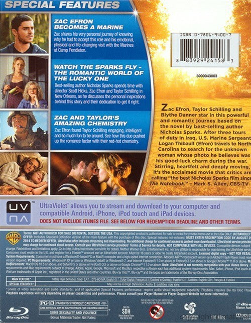 The Lucky One Blu-ray + DVD + UltraViolet (2-Disc Set) (Free Shipping)