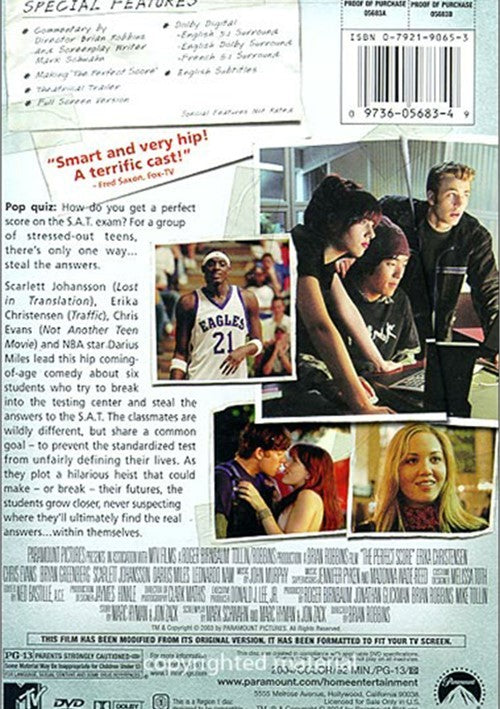 The Perfect Score DVD (Fullscreen) (Free Shipping)