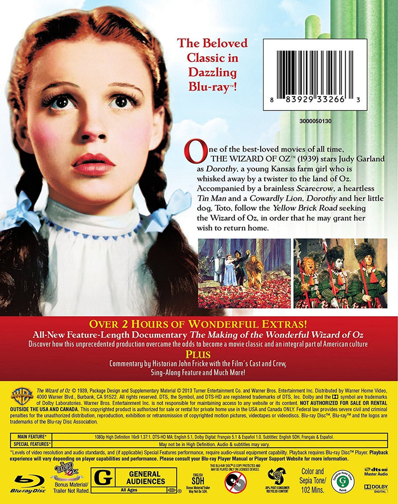 The Wizard Of Oz Blu-Ray (75th Anniversary Edition) (Free Shipping)
