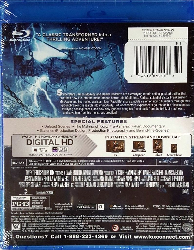 Victor Frankenstein Blu-Ray + Digital HD (Free Shipping)