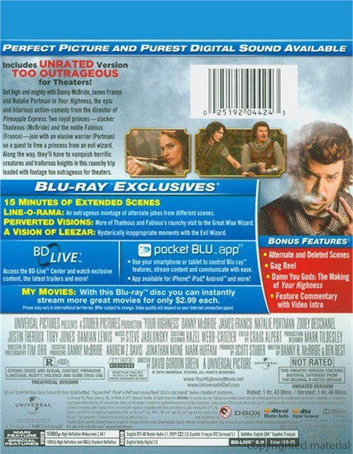 Your Highness Blu-ray (Unrated & Theatrical Versions) (Free Shipping)