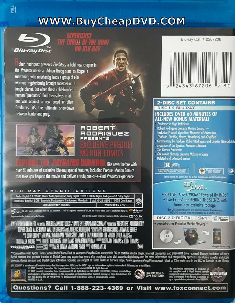 Predators Blu-ray + Digital Copy 2-Disc (Free Shipping)