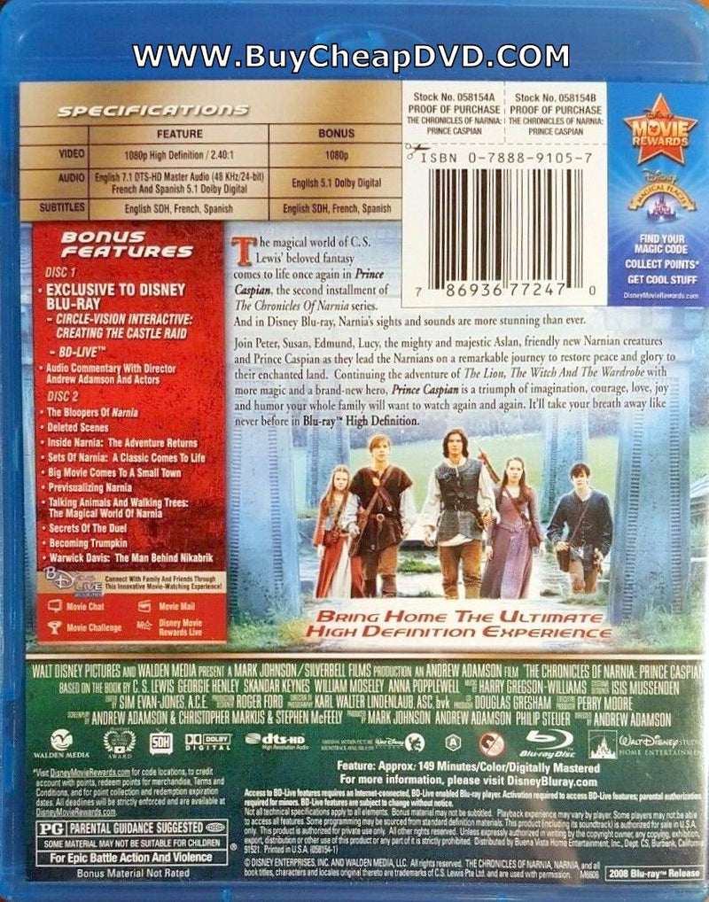 The Chronicles of Narnia Prince Caspian Blu-ray 2-Disc (Free Shipping)